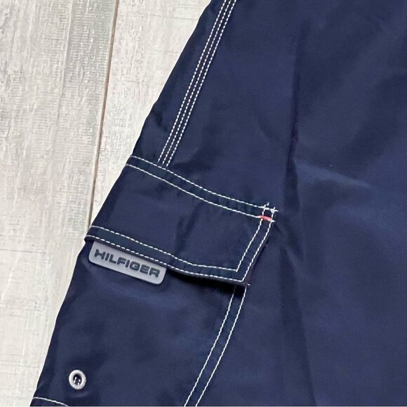 VTG Y2K Tommy Hilfiger Navy Blue Red Lined Hybrid Board Swim Short Contrast L - Picture 2 of 12